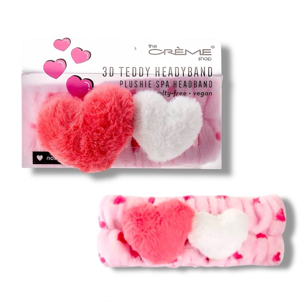 NWT Valentine The Creme Shop “Not Your Baby” 3D Hearts Plushie Spa Headband